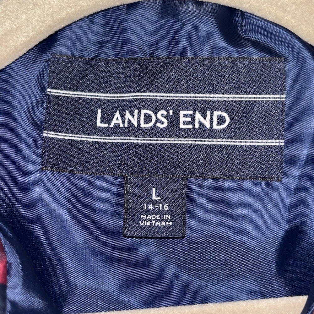 Lands End Puffer Vest Womens Large Down Filled Buffalo Plaid Check Red Blue - Picture 4 of 5
